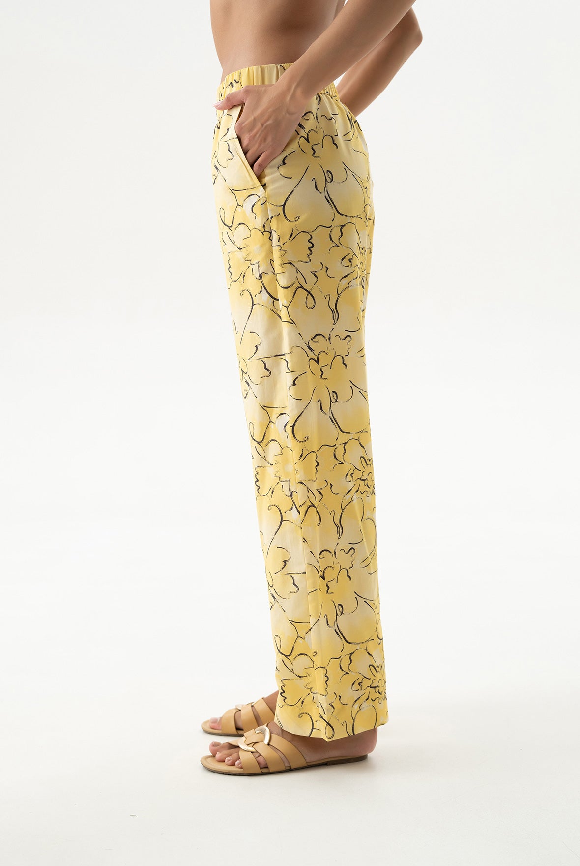 Silk Cotton Pants Yellow Flowers