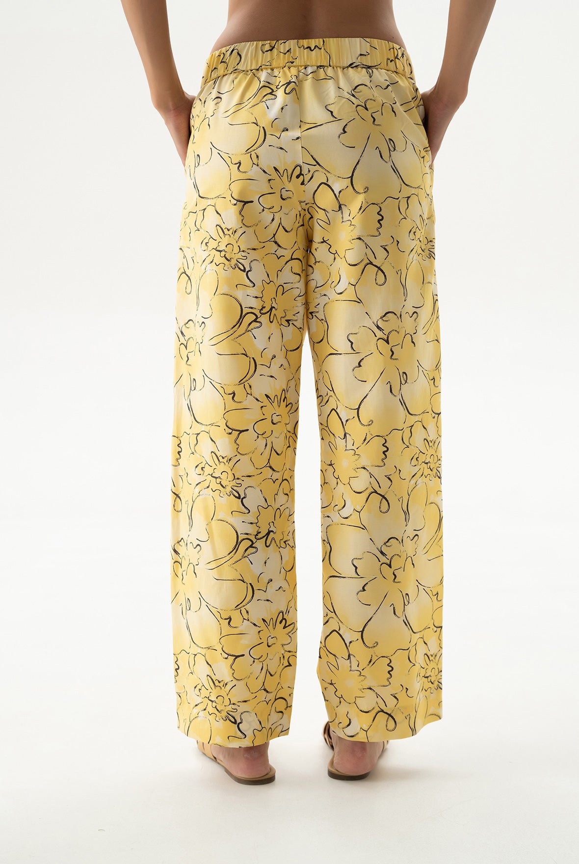 Silk Cotton Pants Yellow Flowers