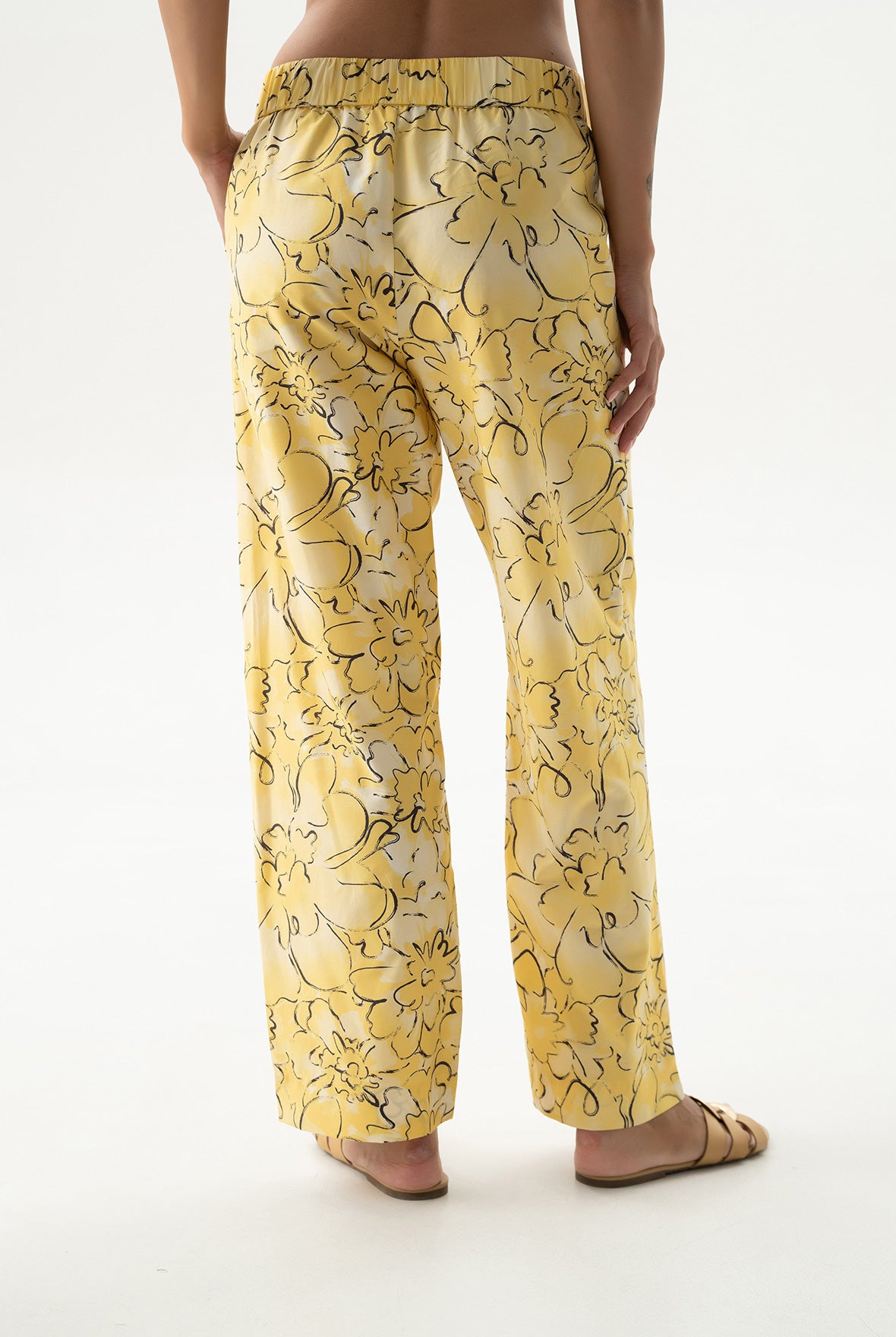 Silk Cotton Pants Yellow Flowers