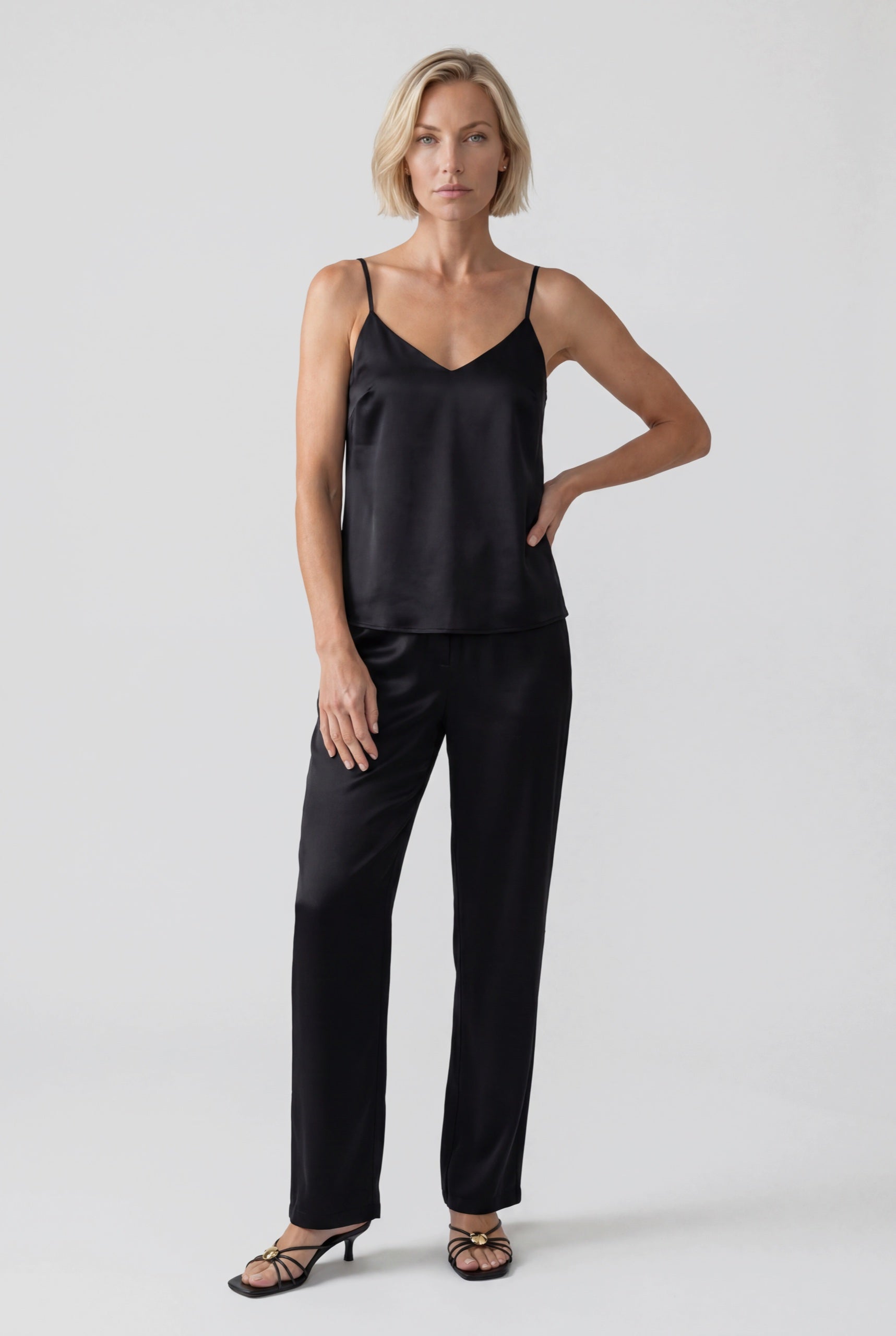 The Lady Silk Crystal Black camisole and trousers