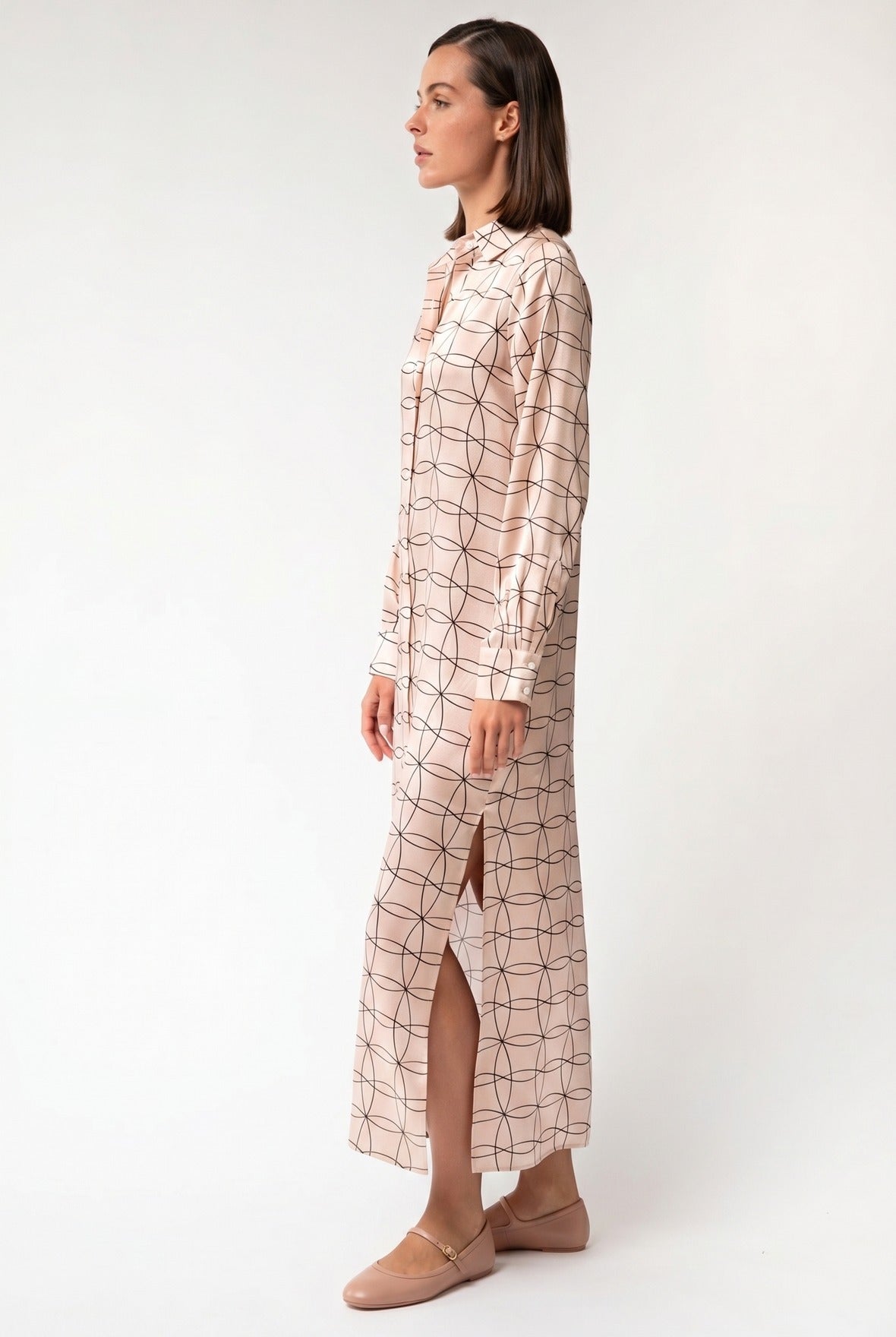 Pink Neo Geo Silk Shirt Dress