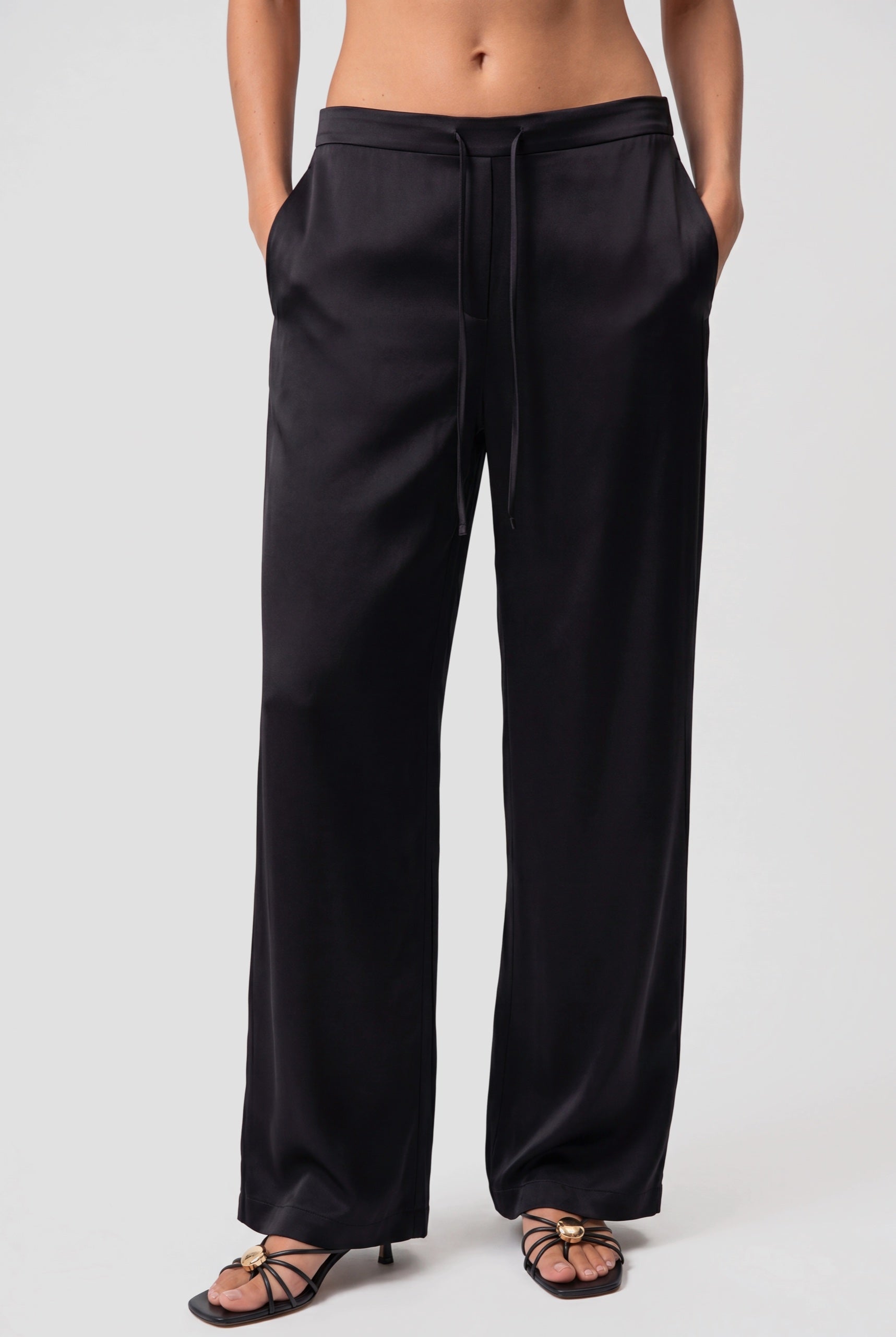 The Lady Silk Trousers Crystal Black front