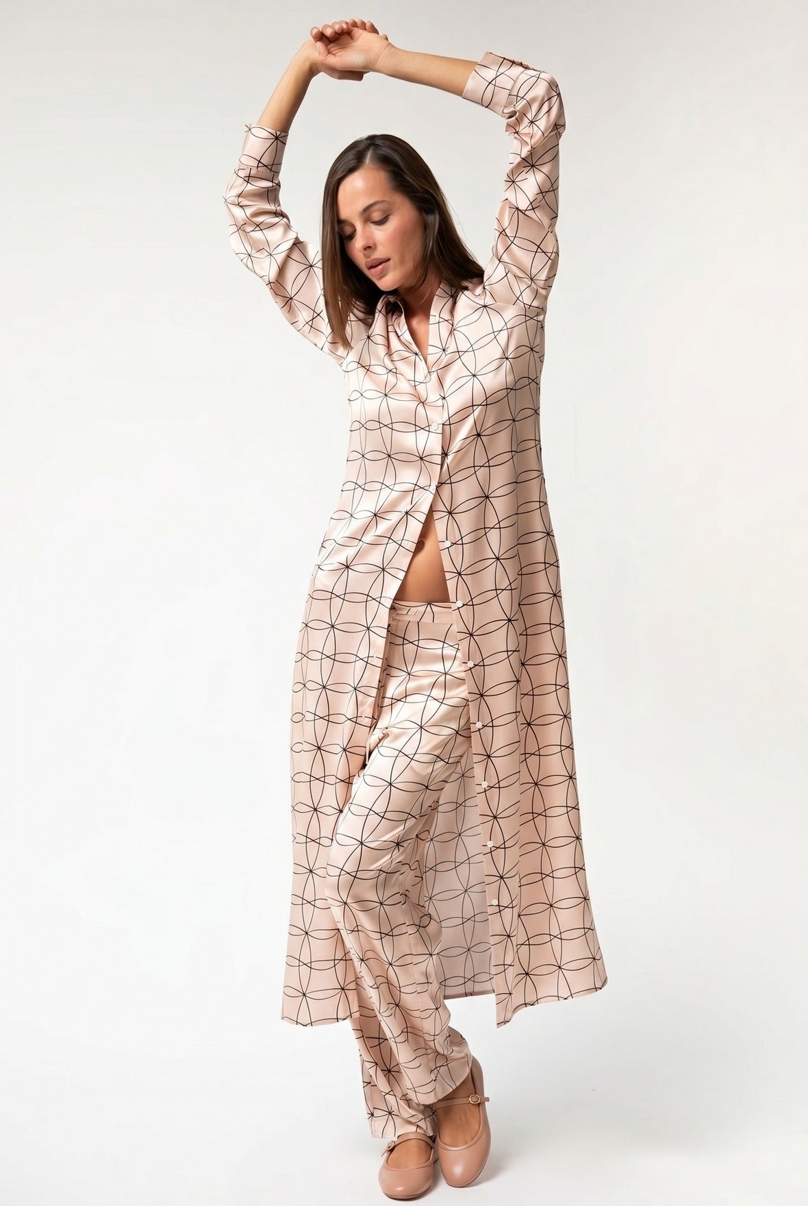 Pink Neo Geo Silk Trousers