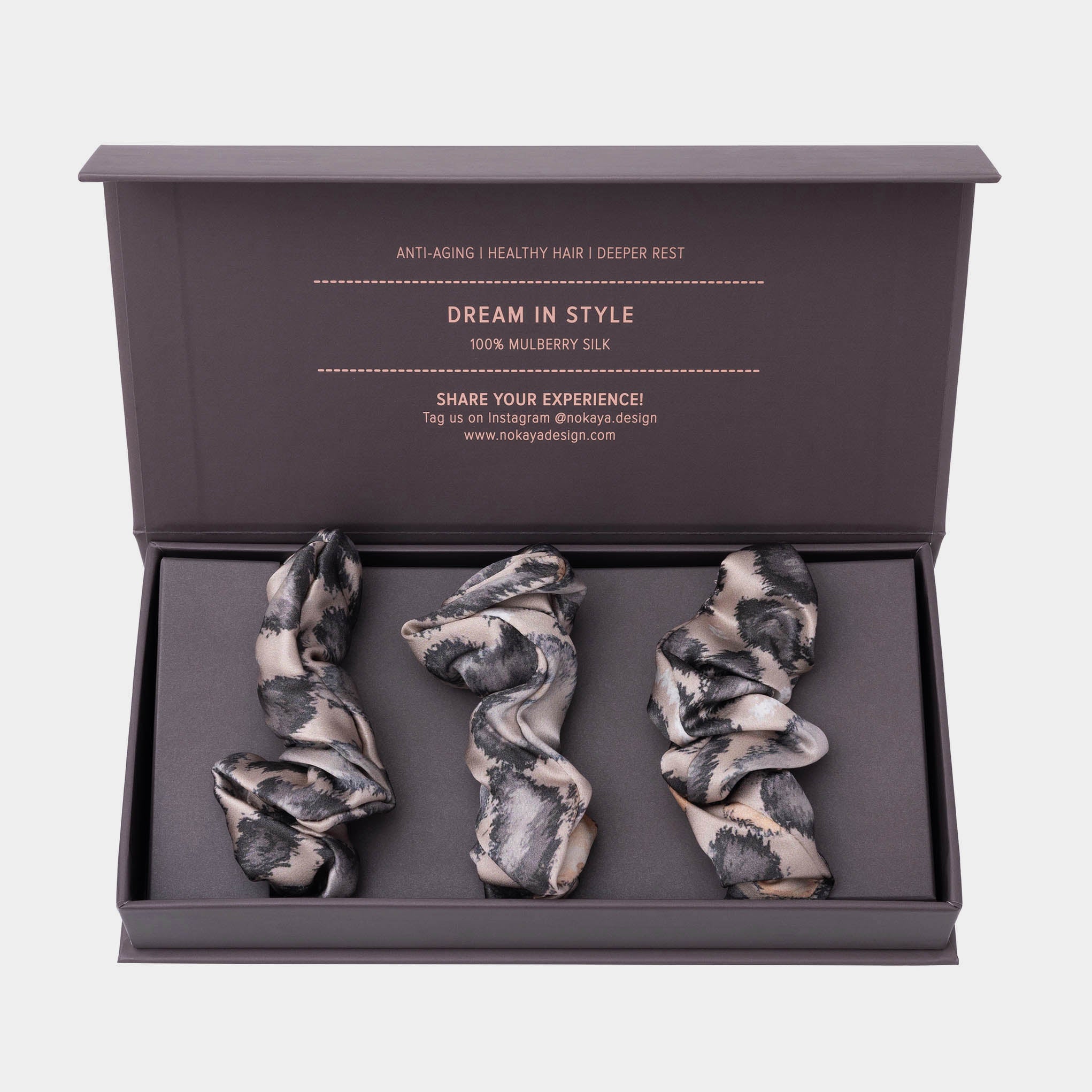 Large Silk Scrunchie Set Snow Leopard