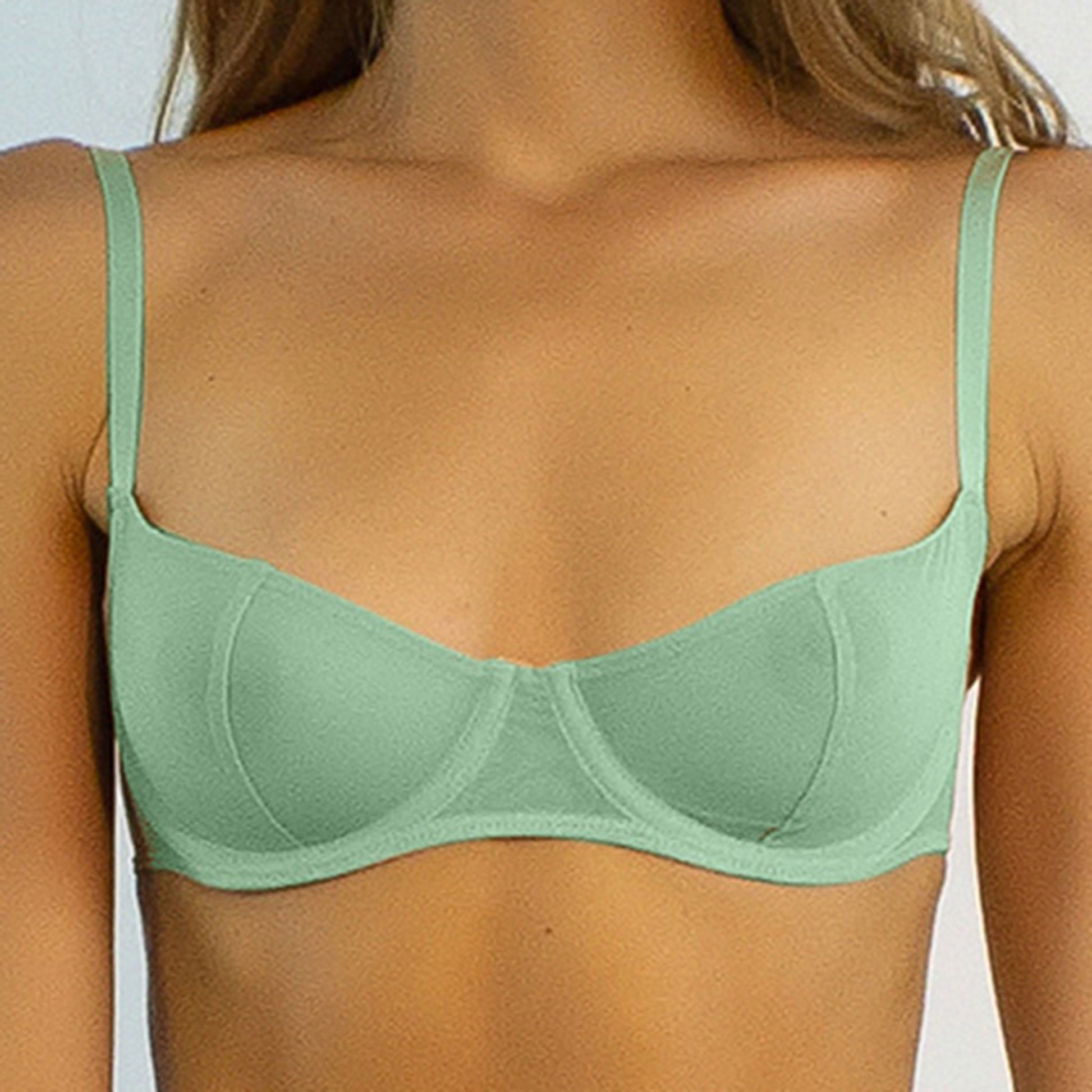 Nokaya fine mesh balconette bra in mint green color - as it looks front.