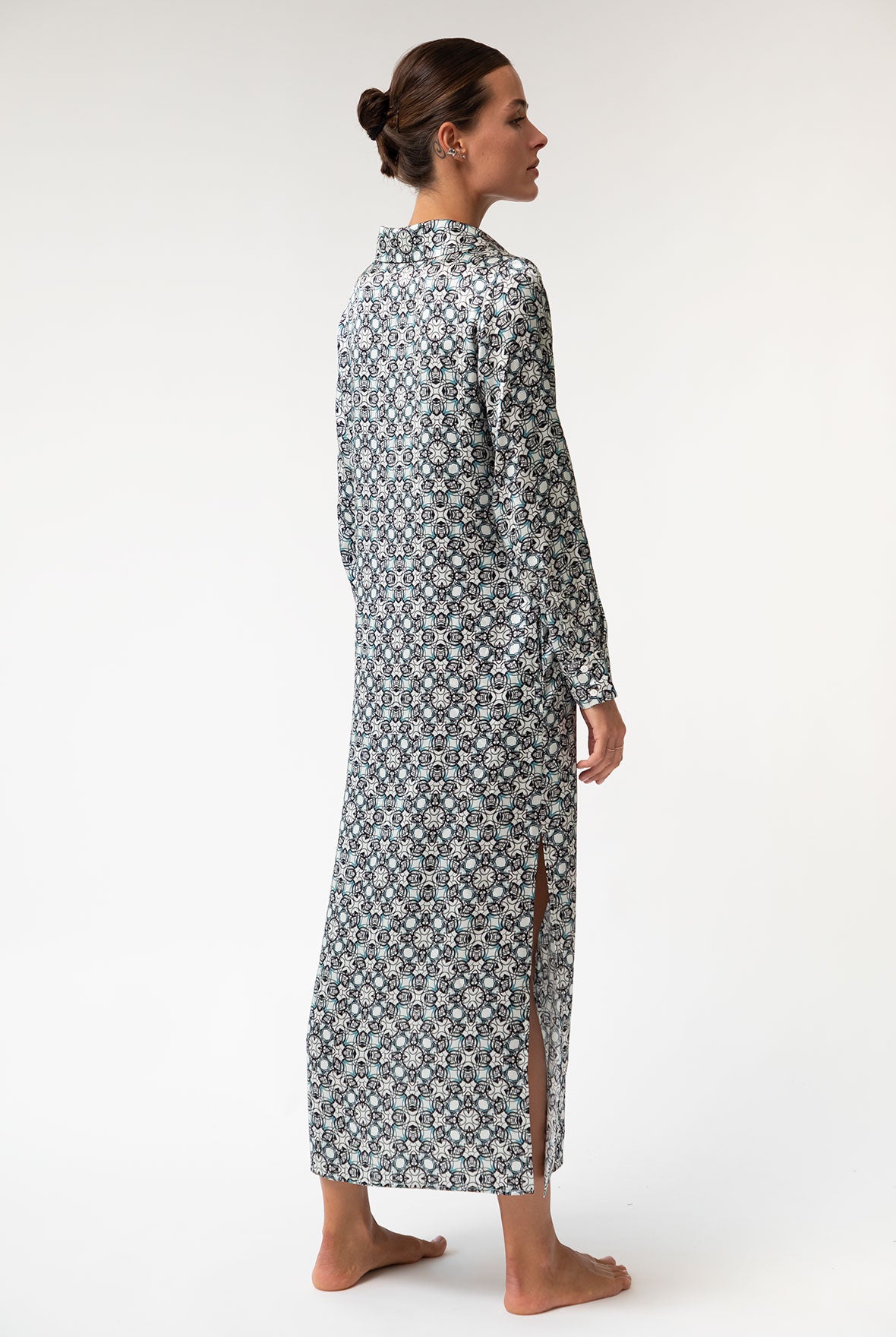 Black Crystal Neo Geo Silk Shirt Dress