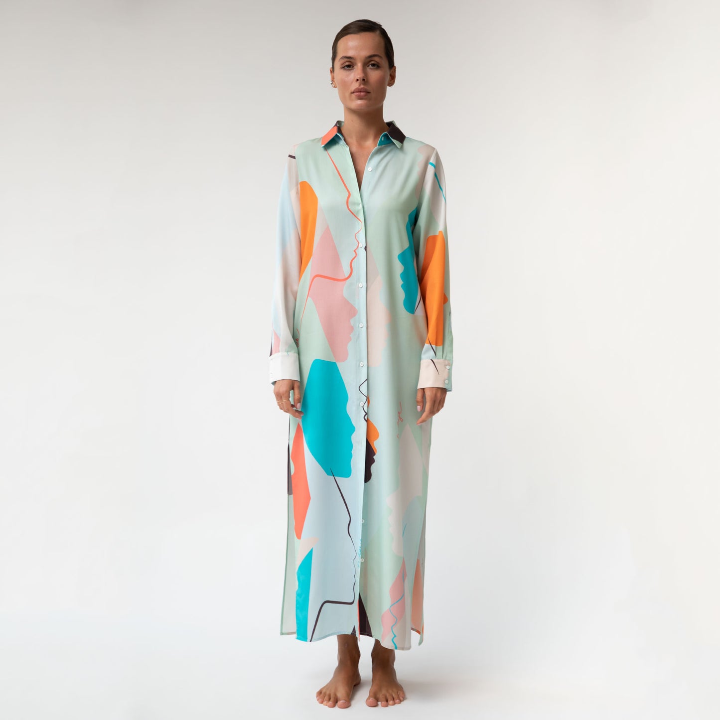 Us Tencel Twill Button-Down Long Shirt Dress