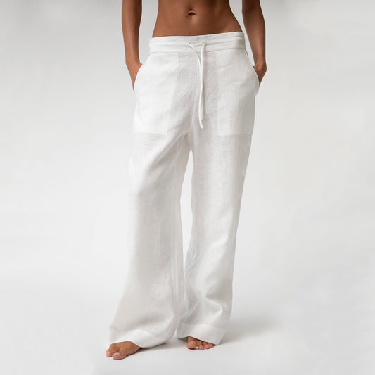 White Heavy Linen Wide-leg Pants Perfect Days