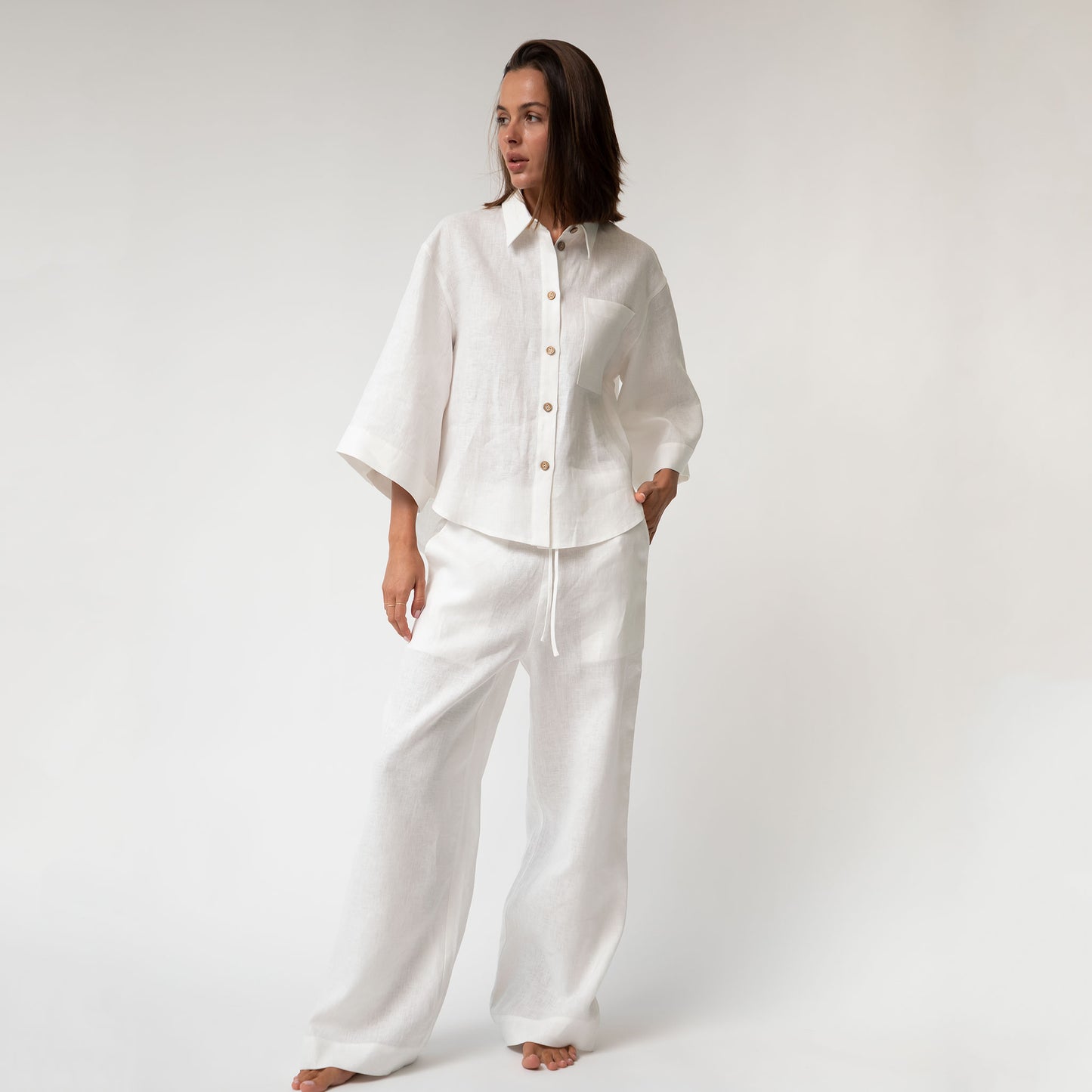 White Heavy Linen Wide-leg Pants Perfect Days