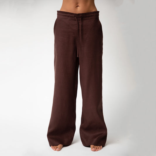 Brown Heavy Linen Wide-leg Pants Perfect Days