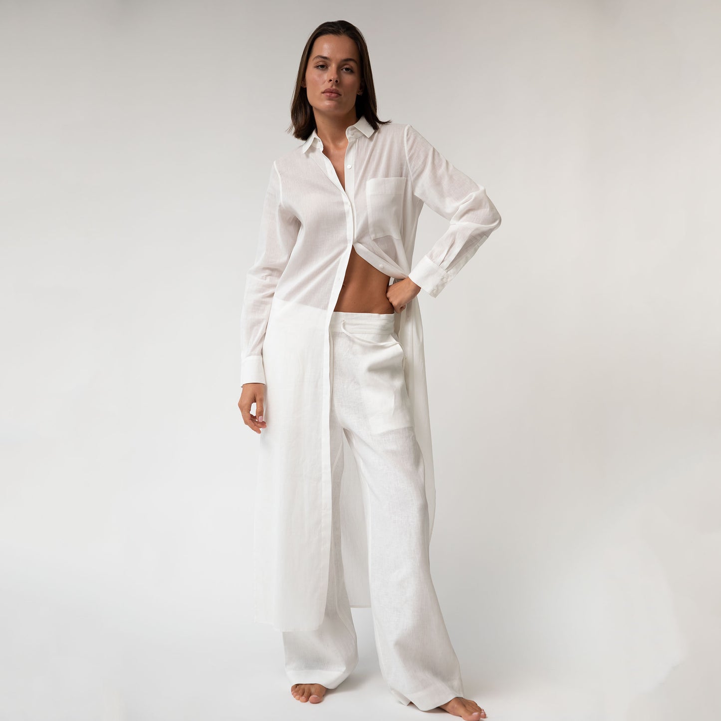 White Heavy Linen Wide-leg Pants Perfect Days