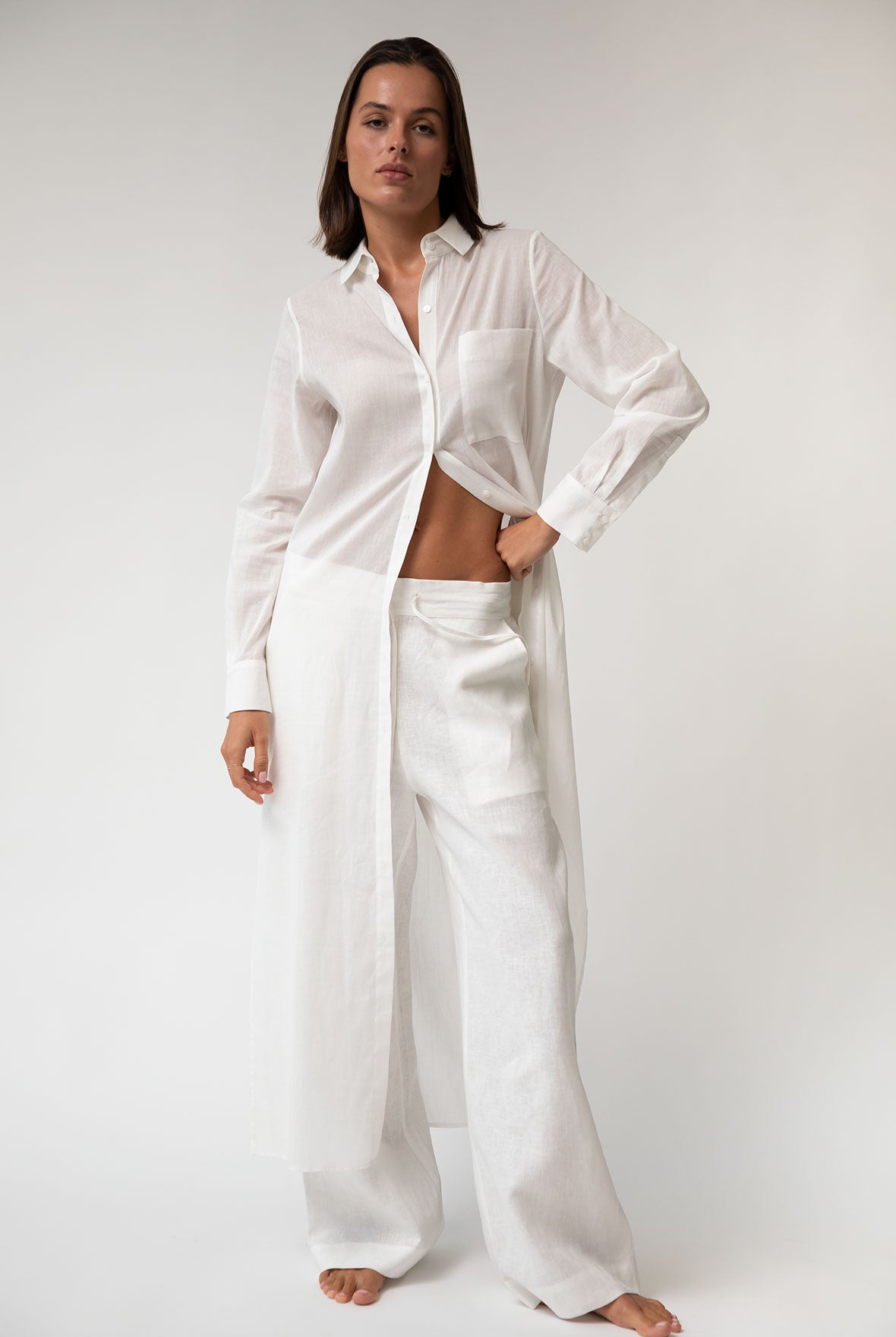 White Heavy Linen Wide-leg Pants Perfect Days