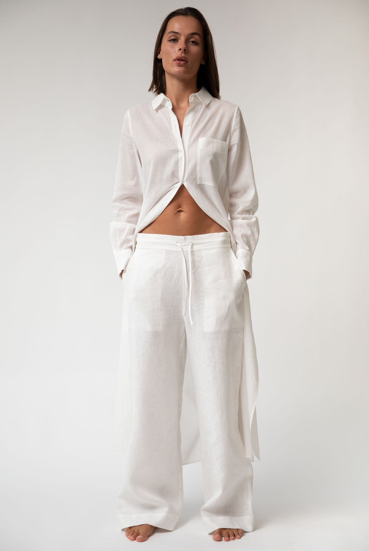 White Heavy Linen Wide-leg Pants Perfect Days