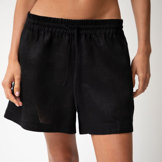 Black Heavy Linen Shorts Perfect Days