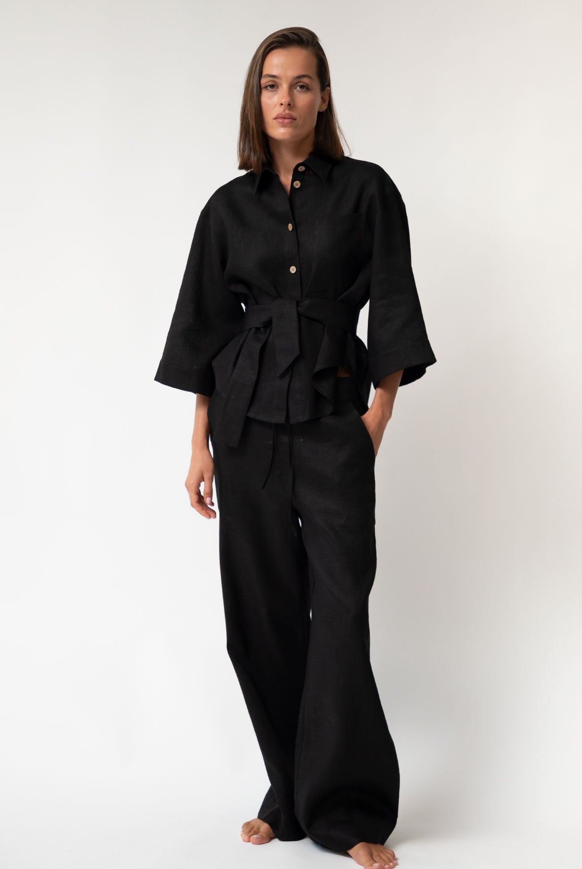 Black Heavy Linen Wide-leg Pants Perfect Days