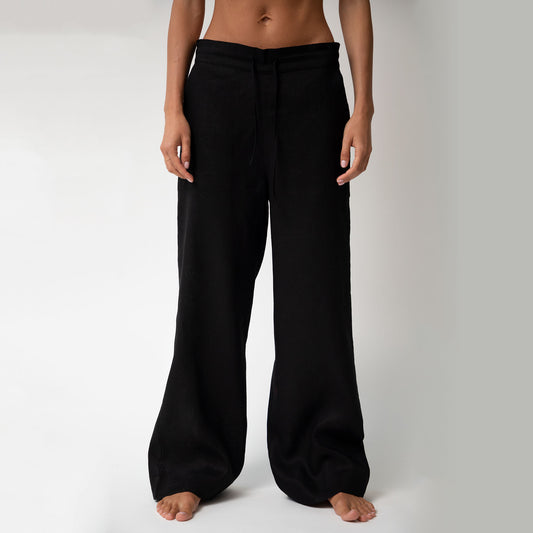 Black Heavy Linen Wide-leg Pants Perfect Days