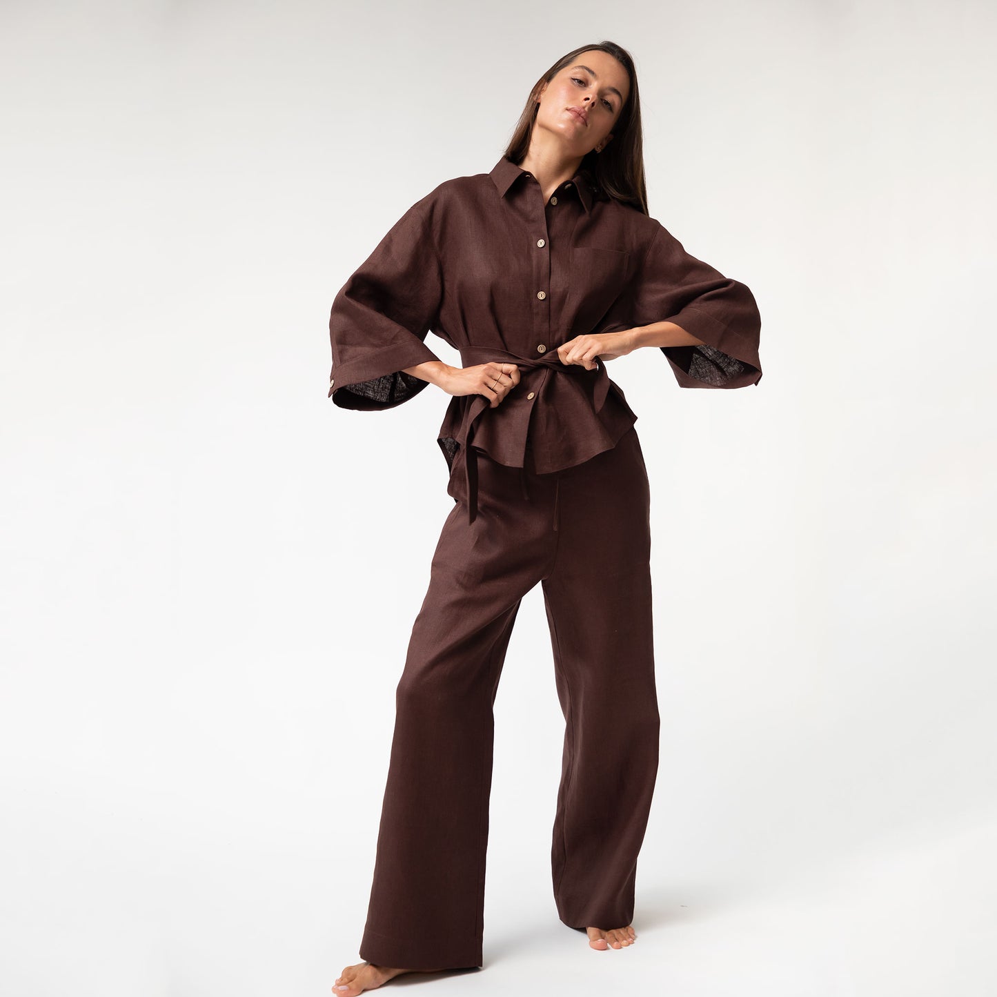 Brown Heavy Linen Wide-leg Pants Perfect Days