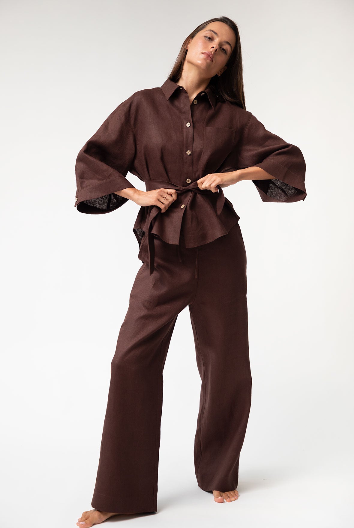 Brown Heavy Linen Wide-leg Pants Perfect Days