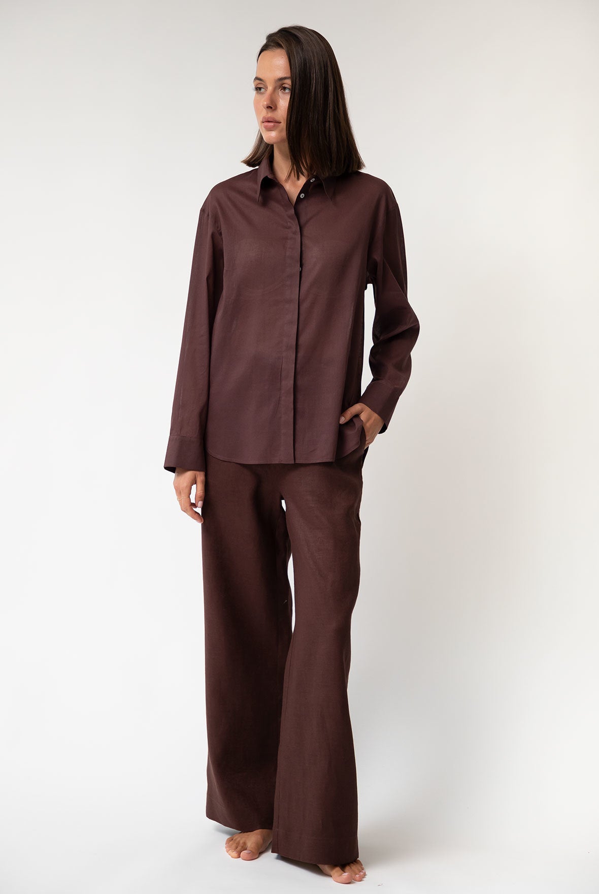 Brown Heavy Linen Wide-leg Pants Perfect Days