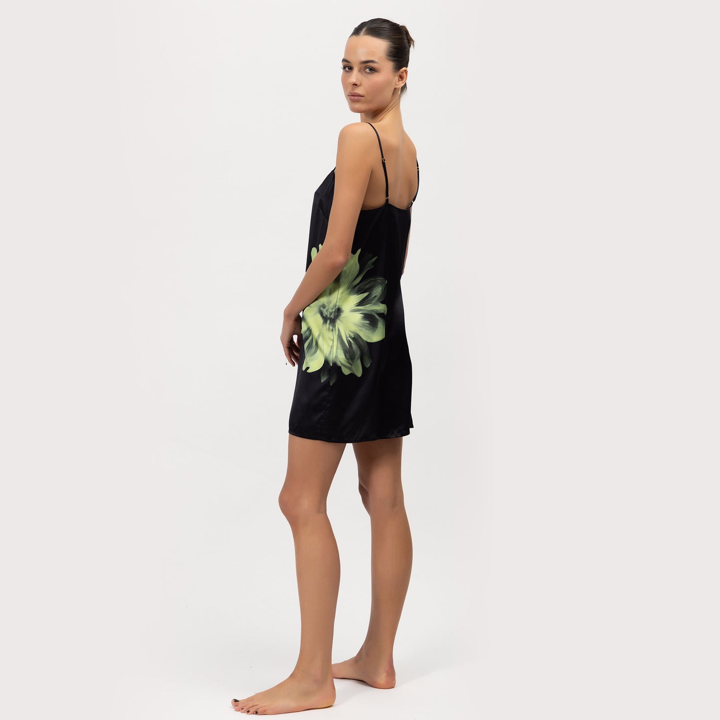 Silk Dreamscape Slip Dress Black Flower