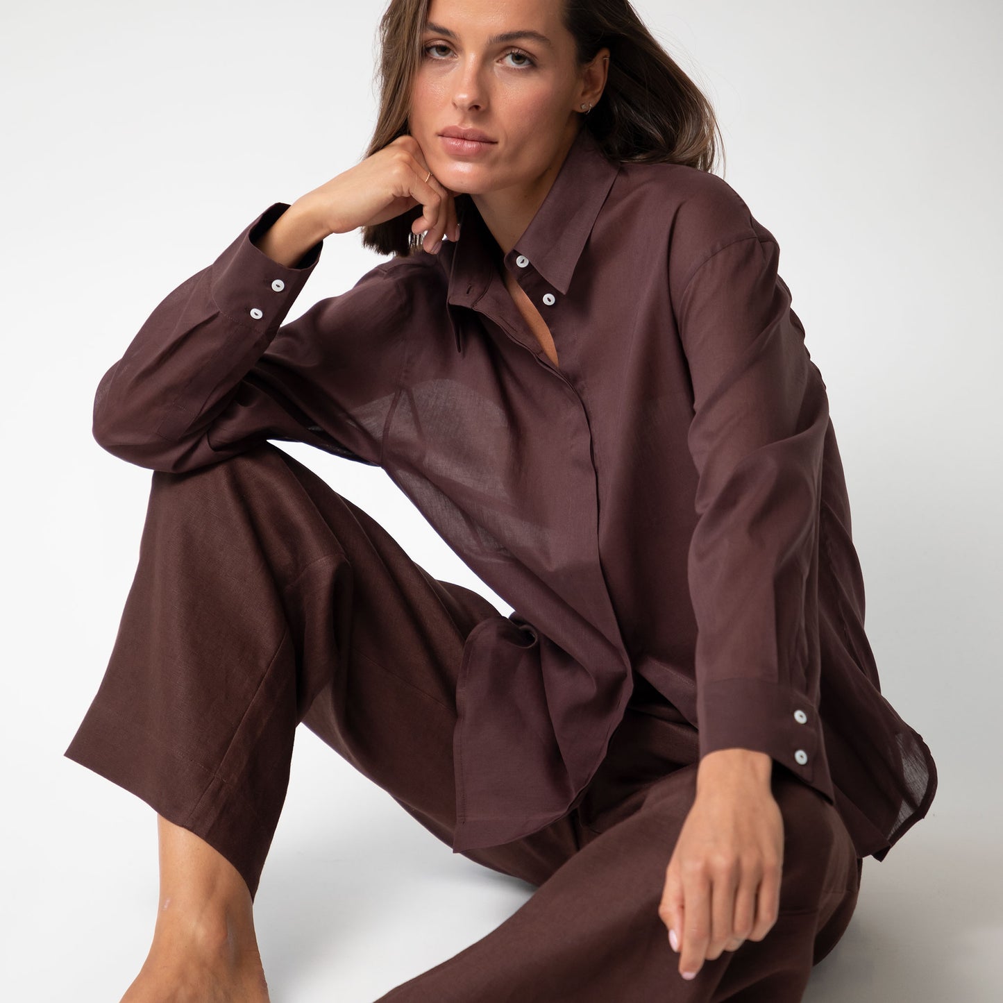 Linen Voile Shirt Restorative Brown