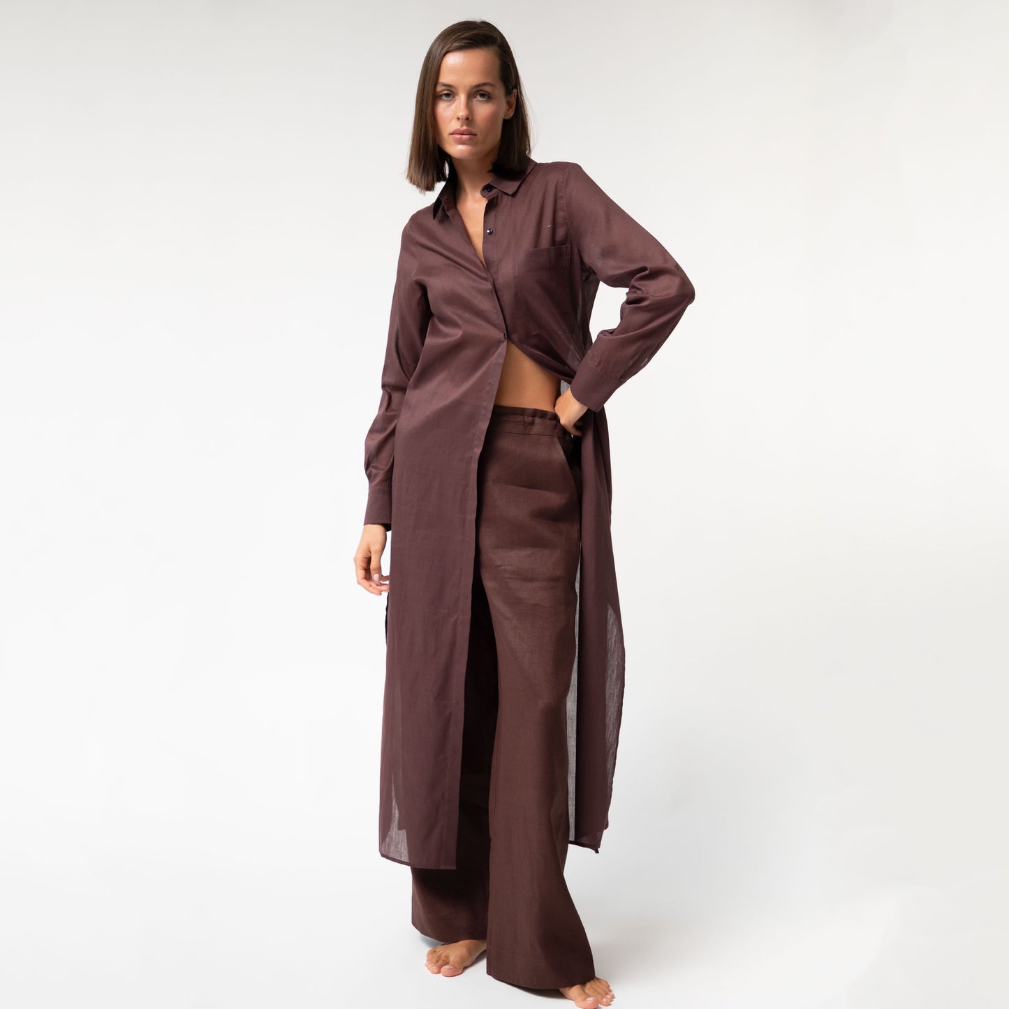 Brown Heavy Linen Wide-leg Pants Perfect Days