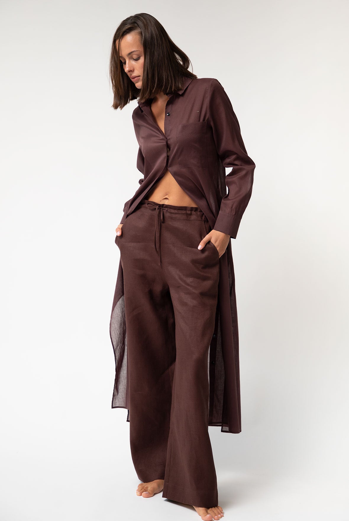 Brown Heavy Linen Wide-leg Pants Perfect Days