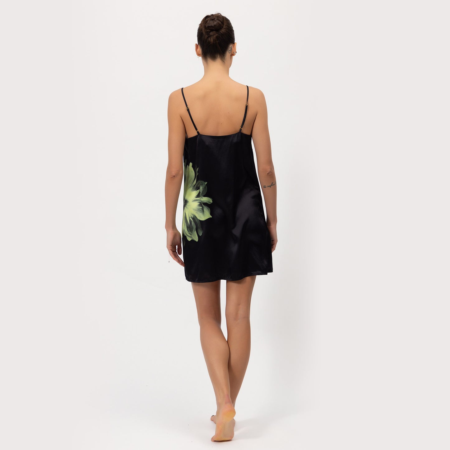 Silk Dreamscape Slip Dress Black Flower