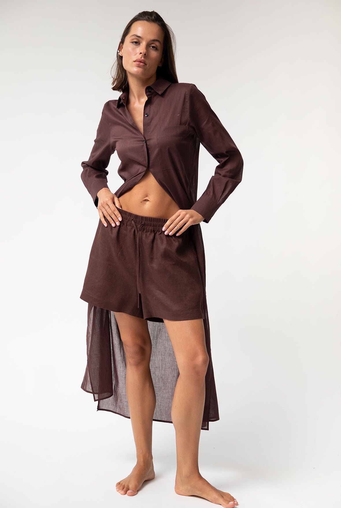 Brown Heavy Linen Shorts Perfect Days | NOKAYA