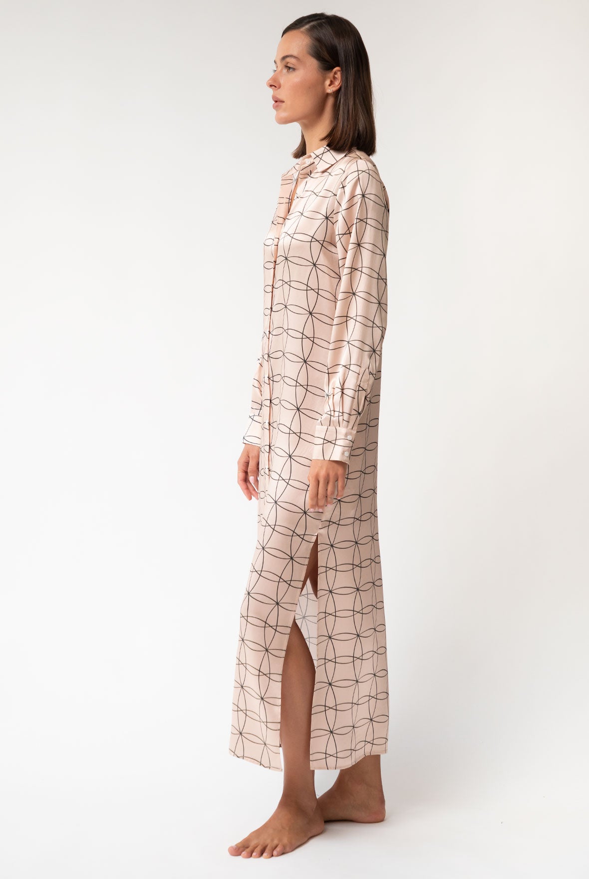 Pink Neo Geo Silk Shirt Dress