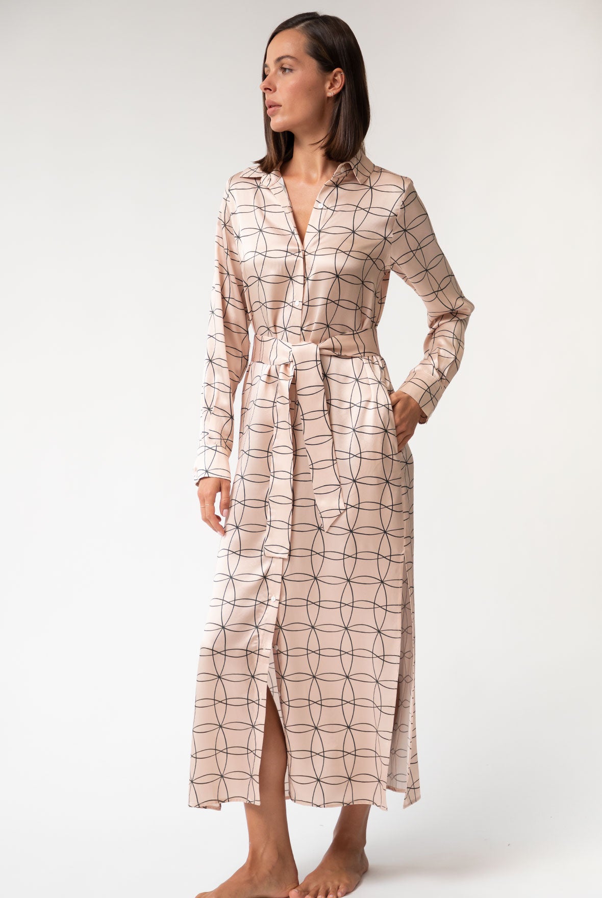 Pink Neo Geo Silk Shirt Dress