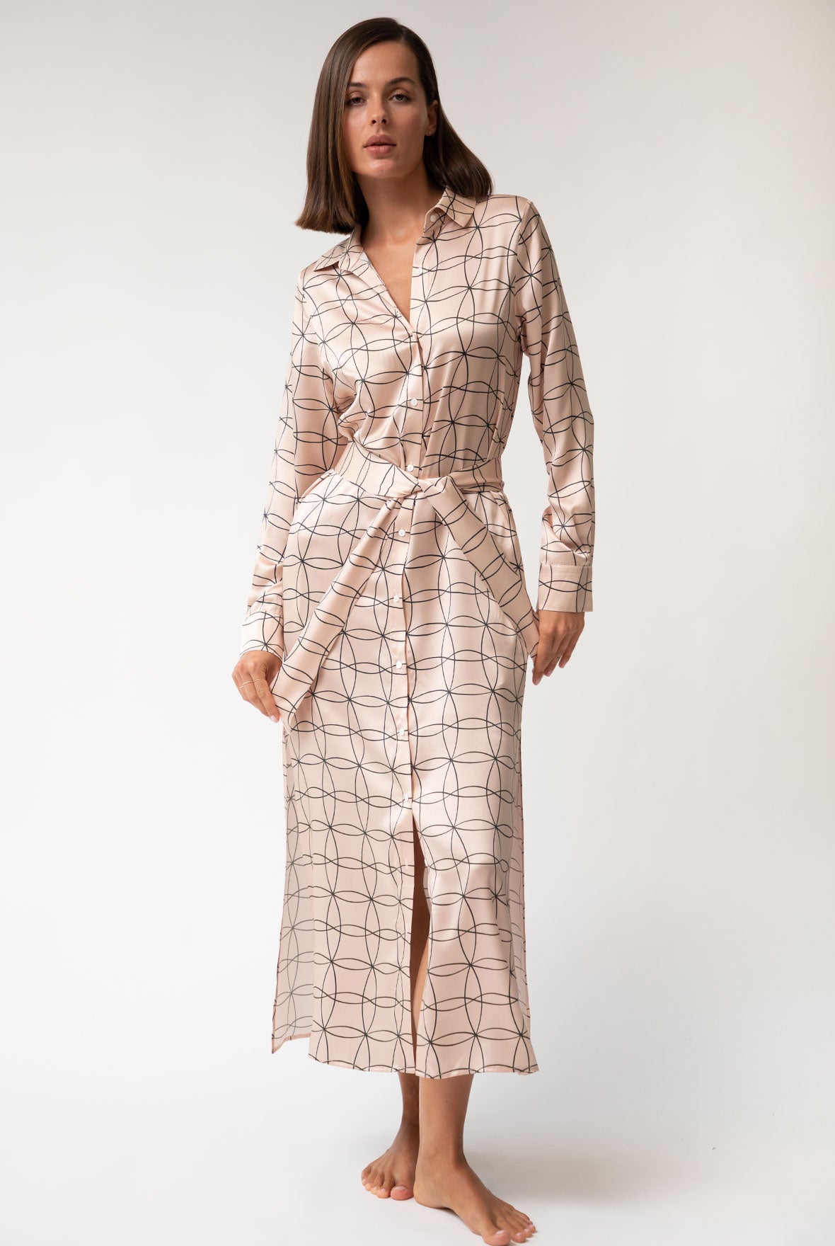 Pink Neo Geo Silk Shirt Dress