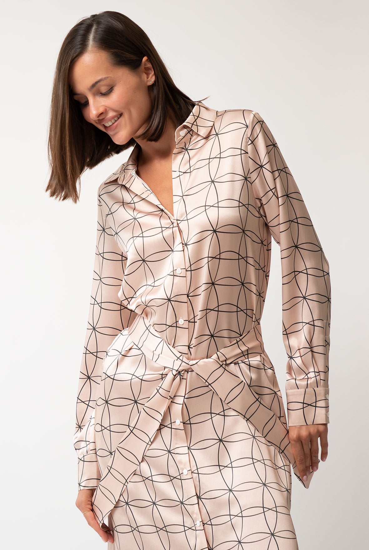 Pink Neo Geo Silk Shirt Dress