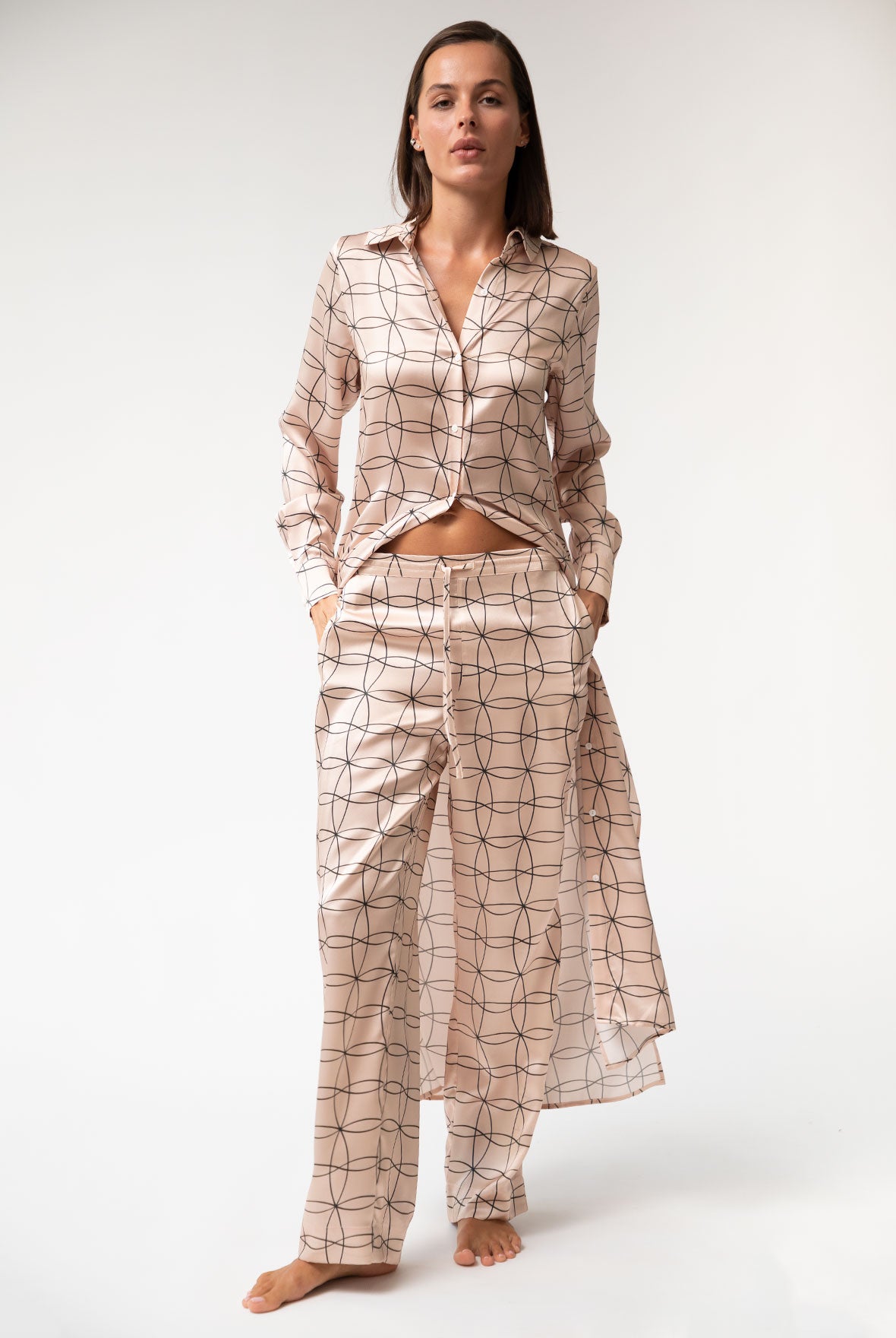 Pink Neo Geo Silk Shirt Dress