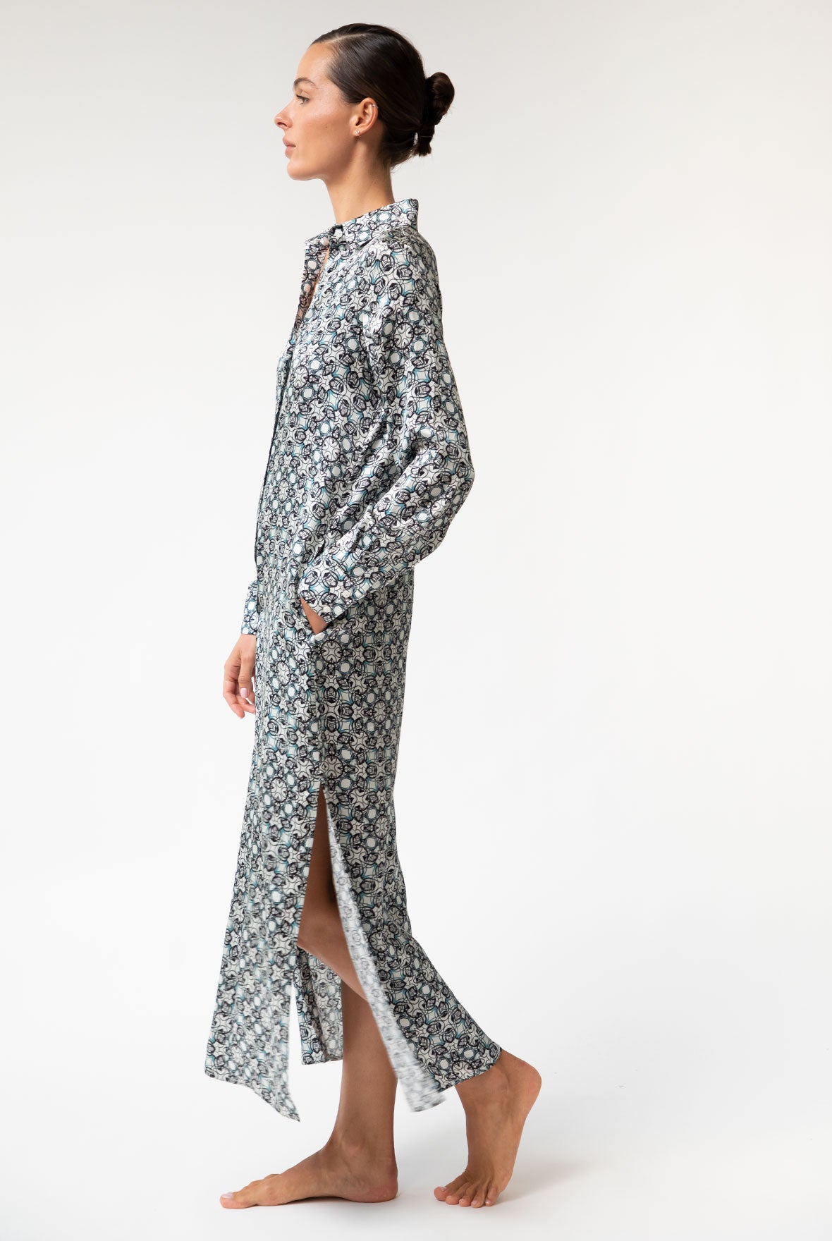 Black Crystal Neo Geo Silk Shirt Dress