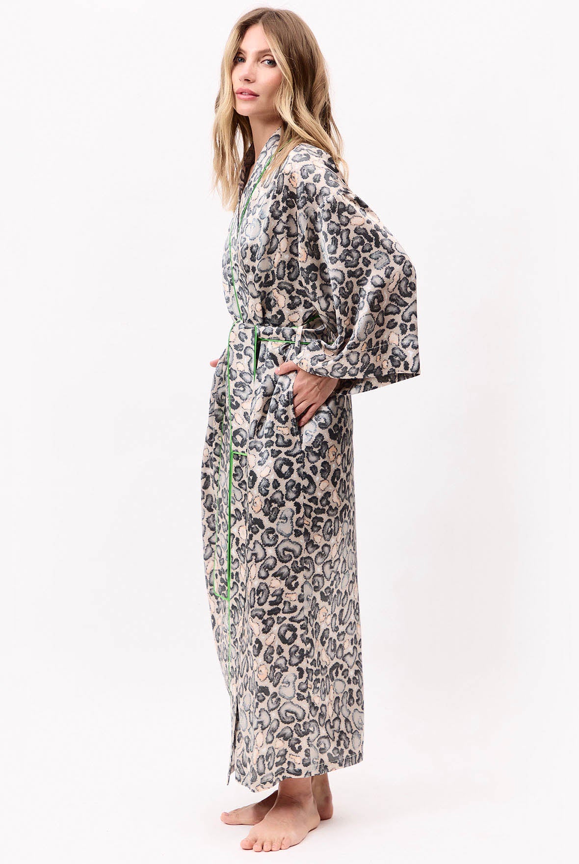 Silk Long Kimono Robe Animal Print