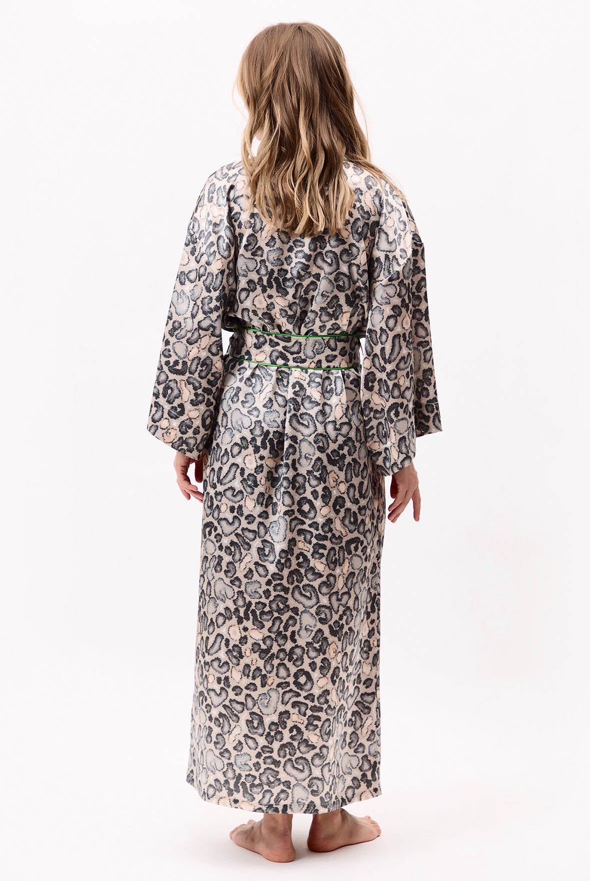 Silk Long Kimono Robe Animal Print
