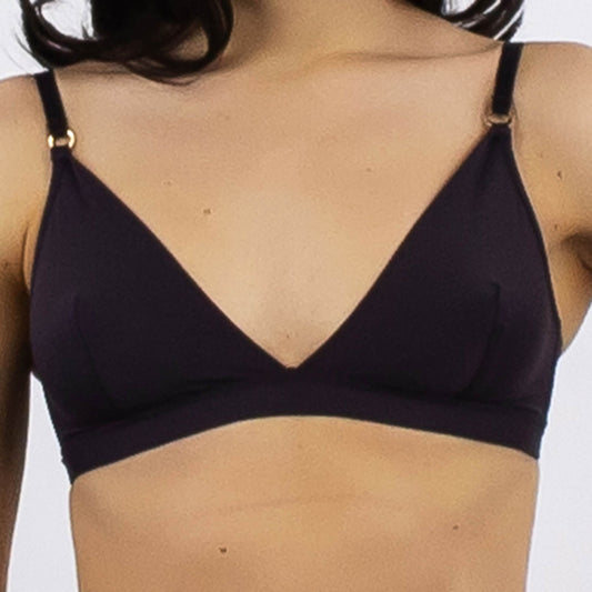 Nokaya ULTRA basics black soft bra utterly free of wires. Front look