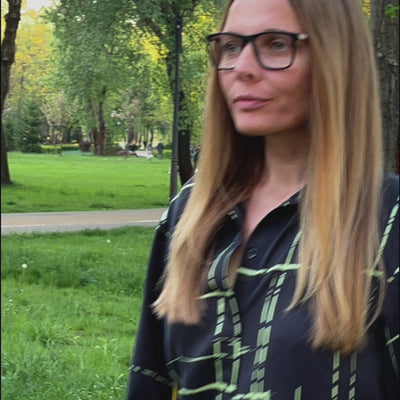 Black silk long pyjamas with checks print in real life. Video how to style 