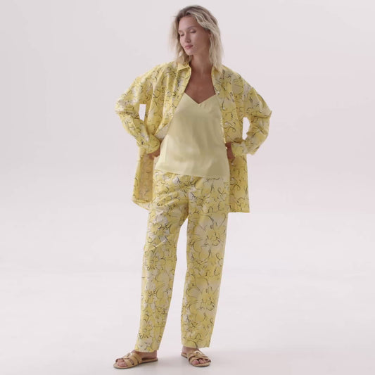 Silk Cotton Pants Yellow Flowers