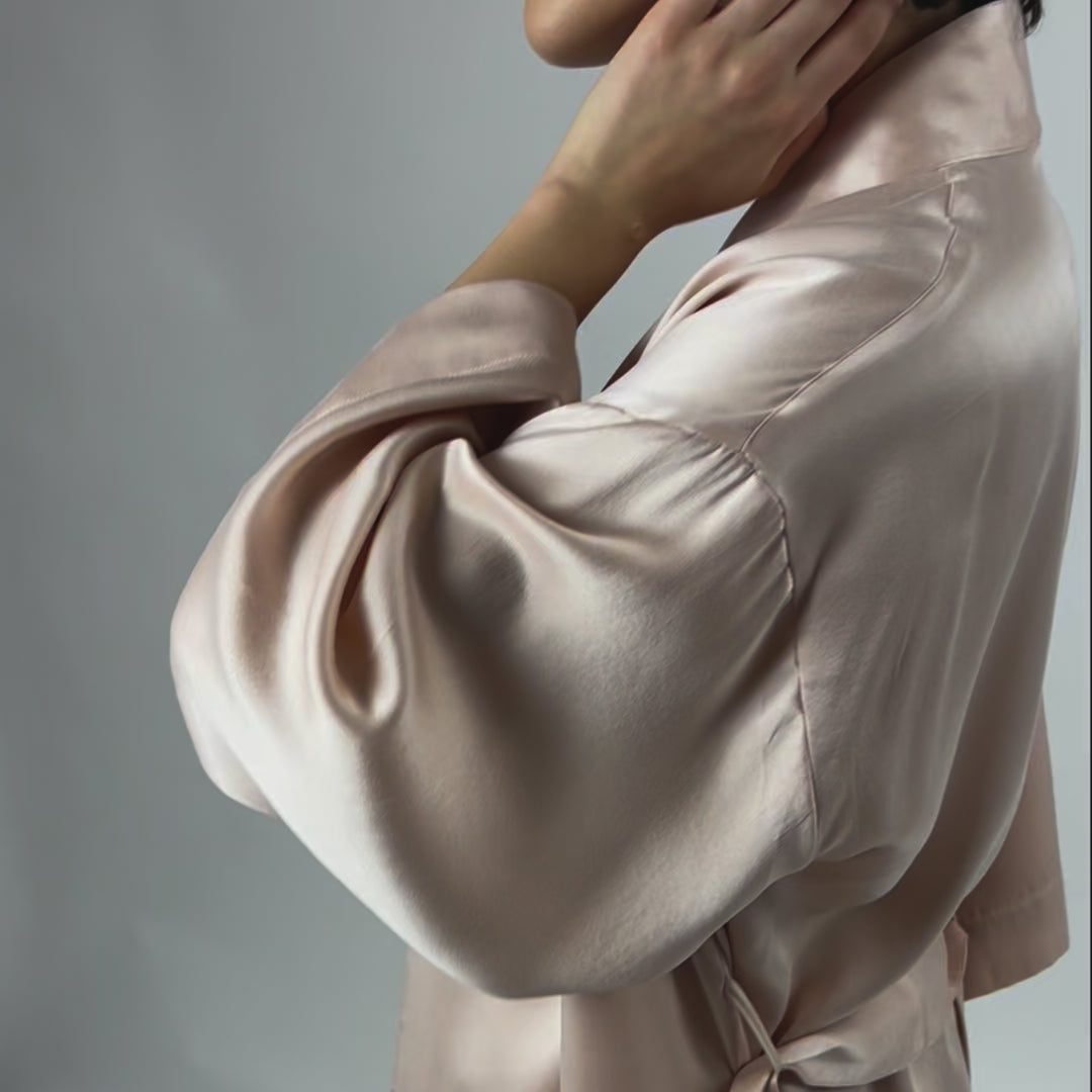 pink dressing gown for women made from 100 silk. Nokaya