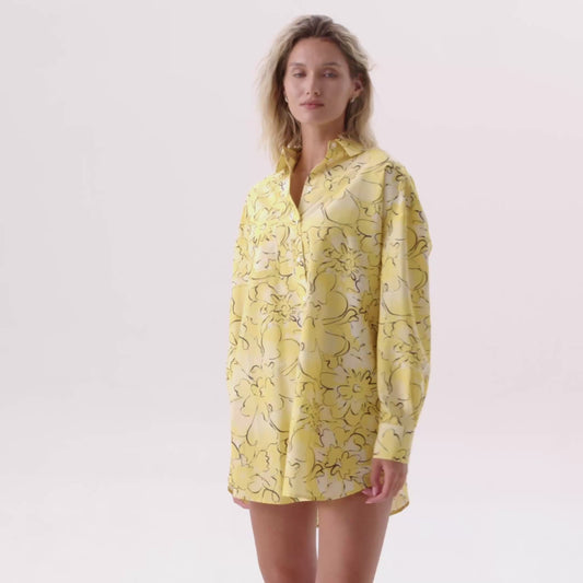 Silk Cotton Shirt Yellow Flowers