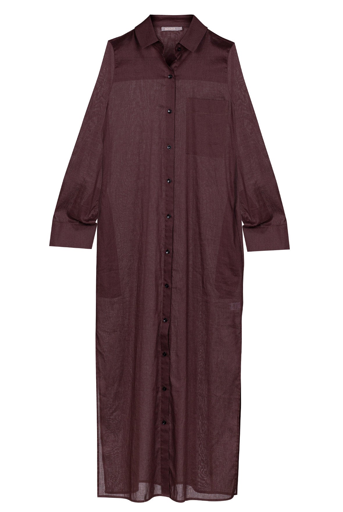 Linen Voile Button-Down Long Shirt Dress Restorative Brown