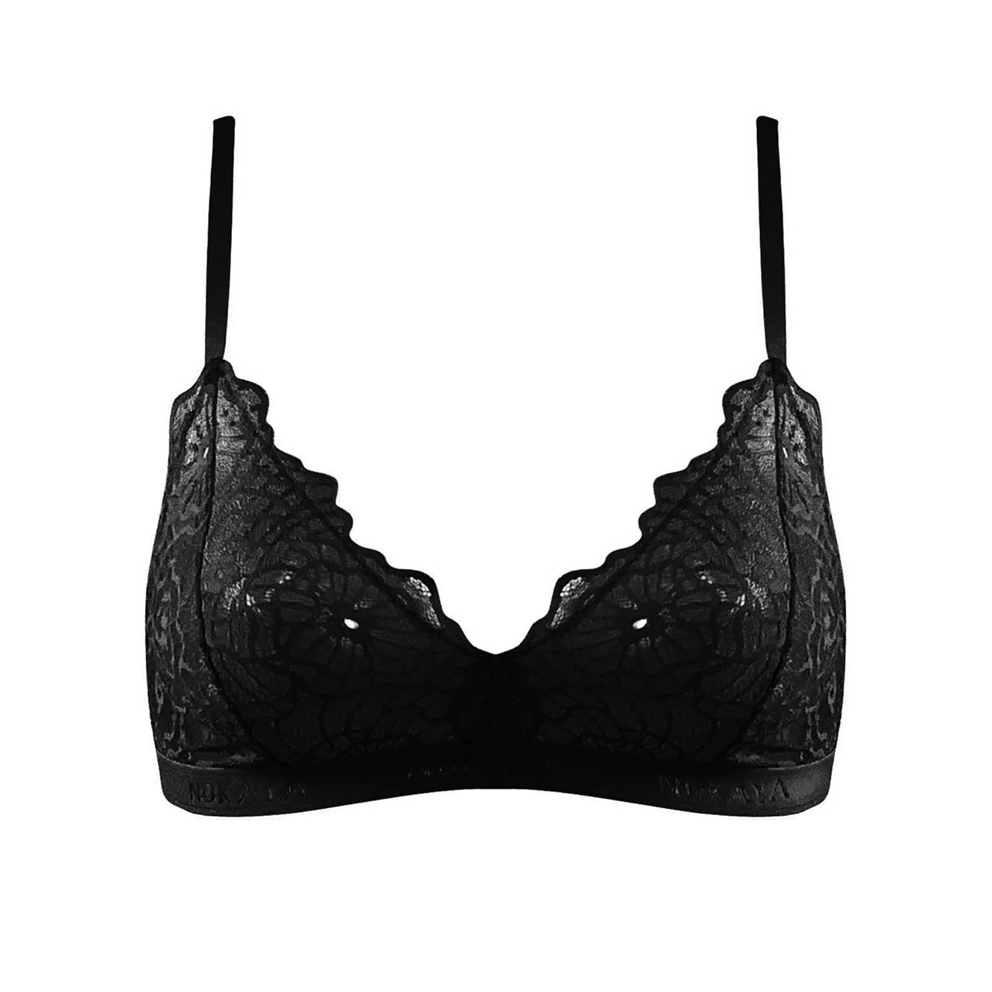 Nokaya modern black lace image bralette with logo elastic.