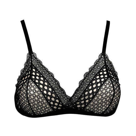 The Sci-Fi wireless triangle bralette bra is accented with stylish graphic lace.