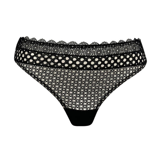 The Sci-Fi comfortable black thong is accented with stylish graphic lace.