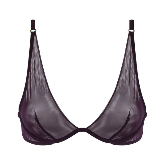 A super comfortable iconic I.D. Line deep plunge bra is designed from soft Italian tulle.