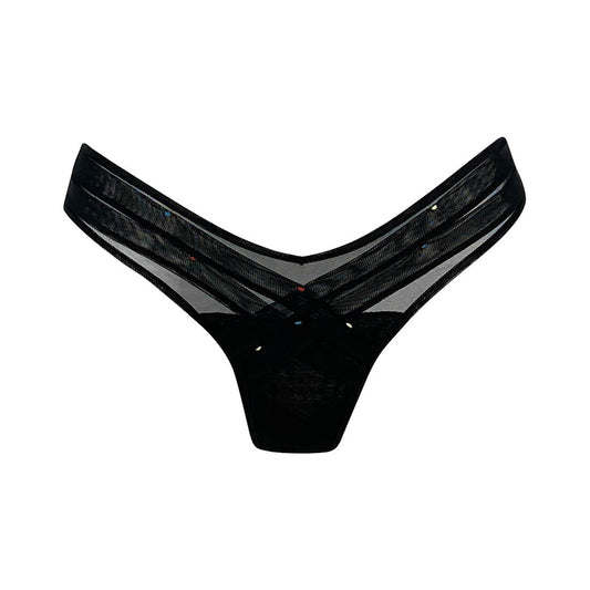 The Crossing Lines black V-thong is designed from soft Italian tulle. 