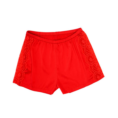 The Good Girl Gone Bad red shorts are crafted from mulberry silk and embellished with a delicate flower-shaped stripe.
