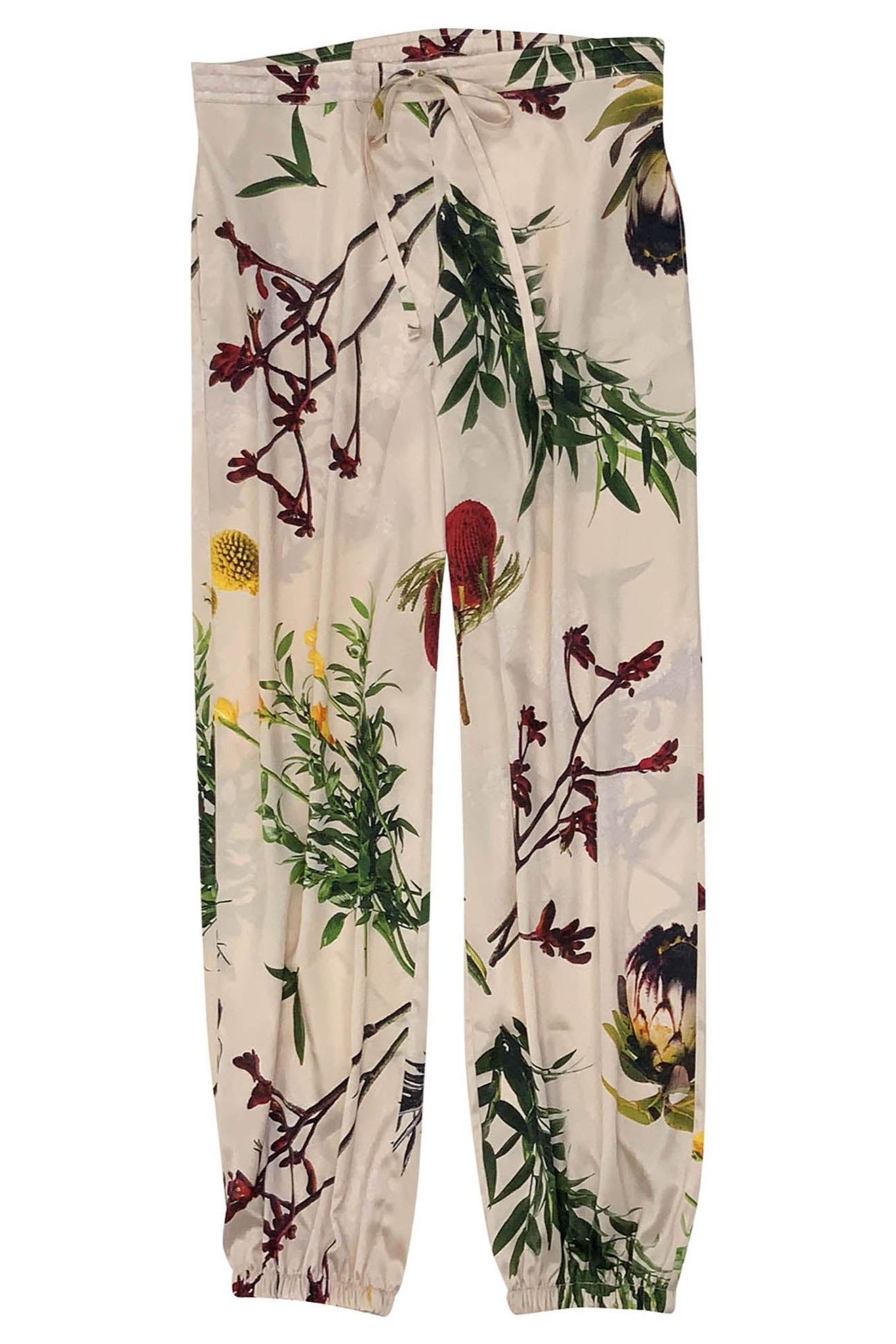 The Flying Flower pants from NOKAYA are crafted from Mulberry silk.